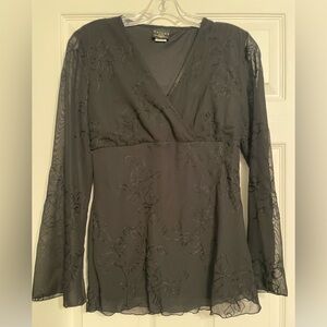 Tailor B. Moss Black Embroidered Wrap-Style Blouse – Size M